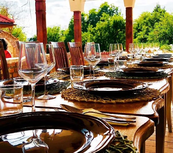 Table laid on the terrace at Conacul Grigorescu